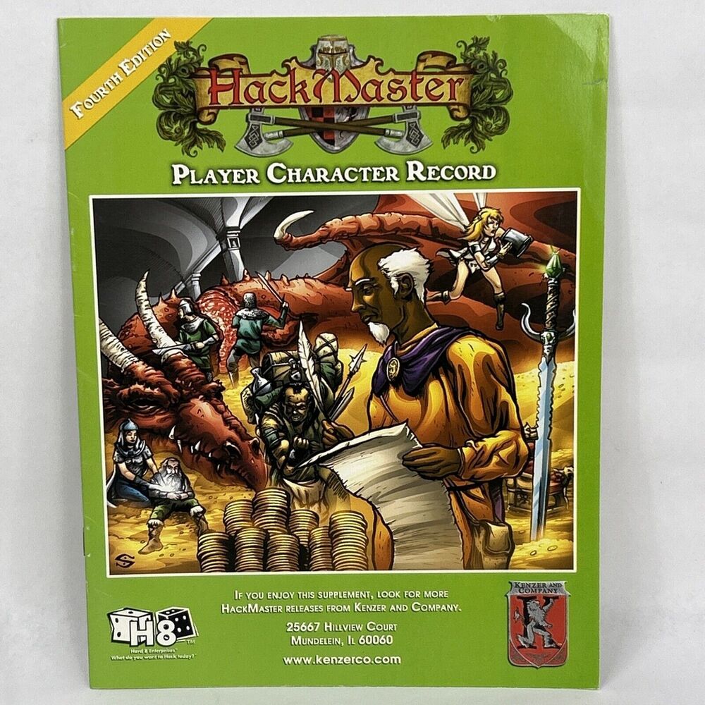 HackMaster 4th Ed Player Character Record Clean Unused Kenzer 2002